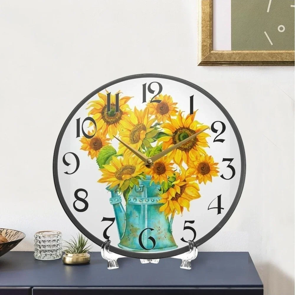 Watercolor Sunflower Yellow Wall Clocks Battery Operated 12 Inch Non - Ticking